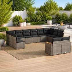 12-Piece Garden Sofa Set with Cushions Grey Outdoor Furniture Patio Lounger