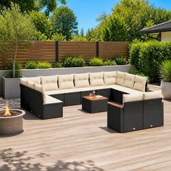 Garden Sofa Set 13 Piece Outdoor Furniture Patio Sectional Black Rattan Cushions