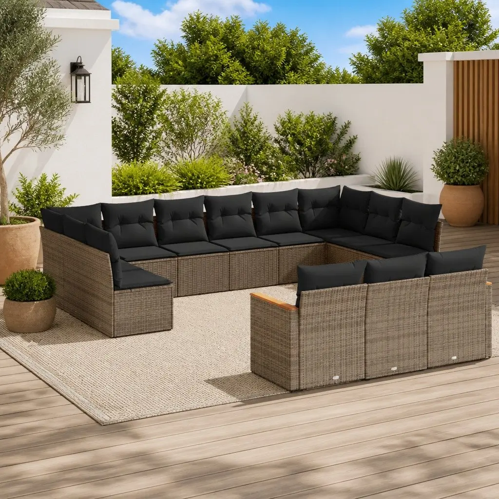 Garden Sofa Set 13 Piece Modular Outdoor Furniture Grey PE Rattan Cushions