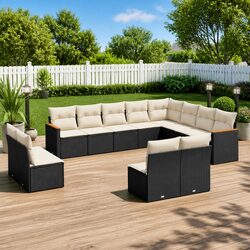 Modular 12-Piece Black Outdoor Lounge Sofa Set