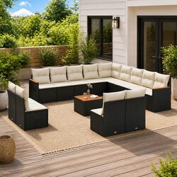 Garden Sofa Set 14 Piece Outdoor Furniture Black Poly Rattan Modular Patio