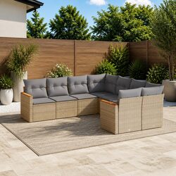 Garden Sofa Set 8 Piece Outdoor Furniture Patio Lounge Beige Rattan Cushions