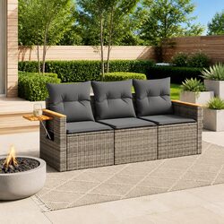 3 Piece Garden Sofa Set Grey Poly Rattan Outdoor Furniture with Cushions Side