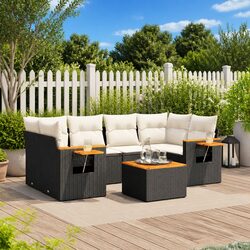 Outdoor Garden Sofa Set 7 Piece Patio Furniture with Cushions Black Rattan