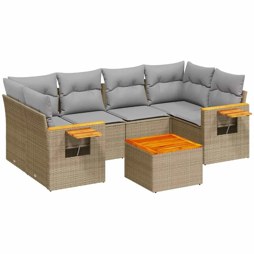 Garden Sofa Set 7 Piece Outdoor Furniture Patio Beige Poly Rattan with Cushions