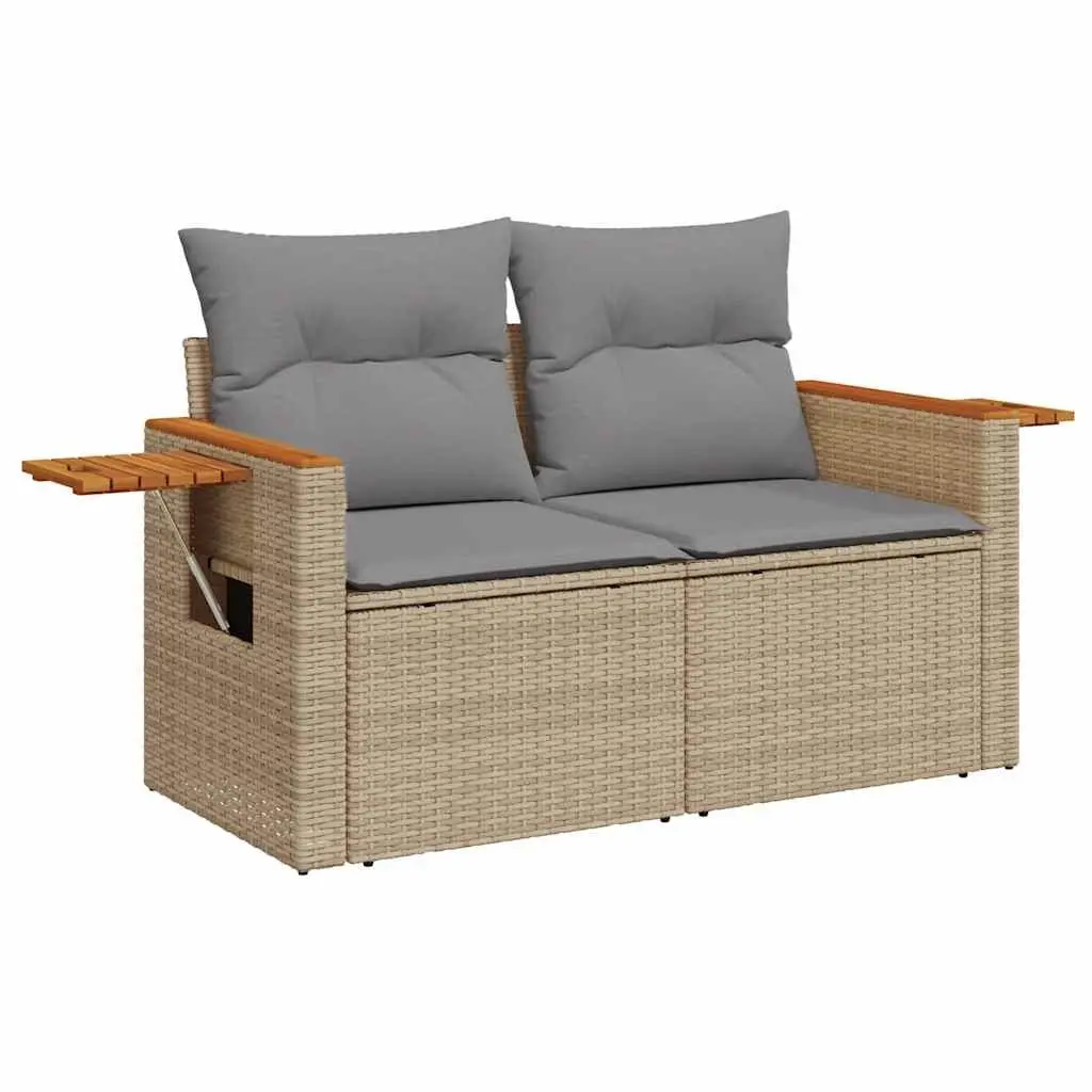 Garden Sofa Set 7 Piece Outdoor Furniture Patio Beige Poly Rattan with Cushions