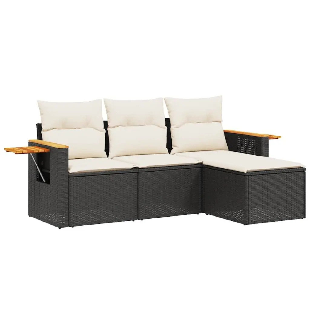 Garden Sofa Set 4 Piece Outdoor Furniture Patio Seating Black Poly Rattan