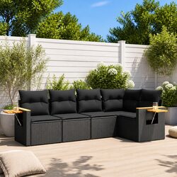 5 Piece Garden Sofa Set Outdoor Furniture Black Poly Rattan with Cushions Patio