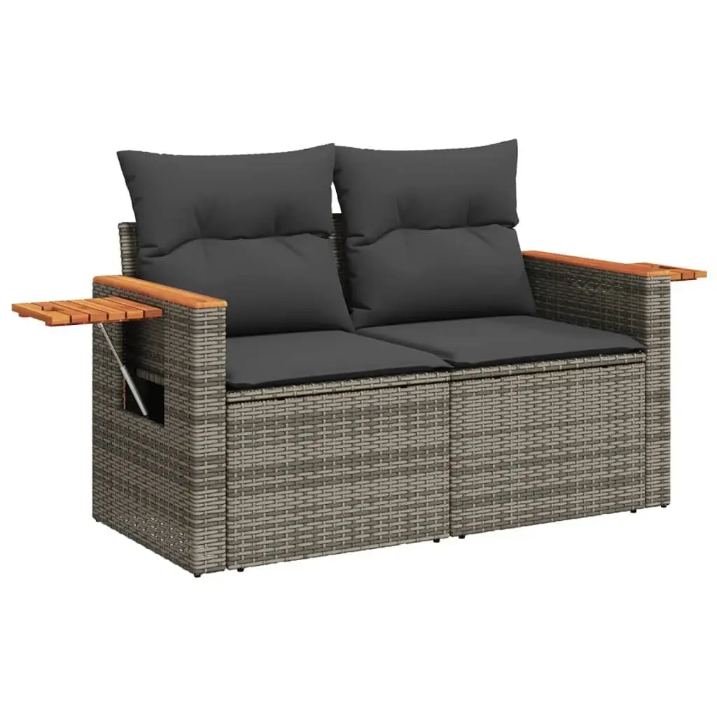 5 Piece Garden Sofa Set with Cushions Grey Poly Rattan Outdoor Furniture Patio