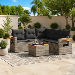 Outdoor 6-Piece Sofa Set in Grey with Cushions