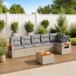 Beige Outdoor Patio Sofa Set - 7 Pieces with Cushions