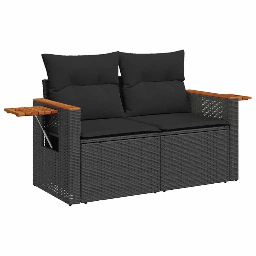 7 Piece Garden Sofa Set Black Poly Rattan Outdoor Furniture Patio Cushions