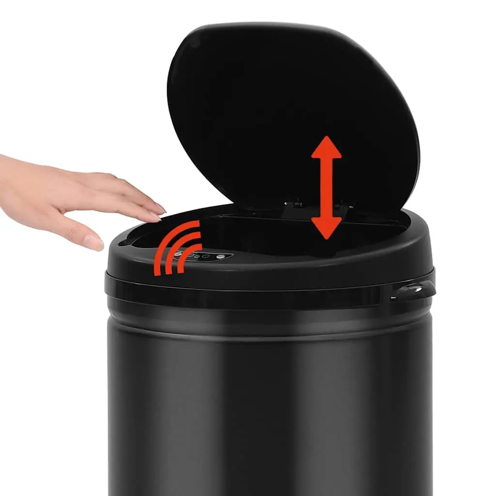 Automatic Sensor Dustbin 40L Touch-Free Rubbish Can Black Carbon Steel Housing