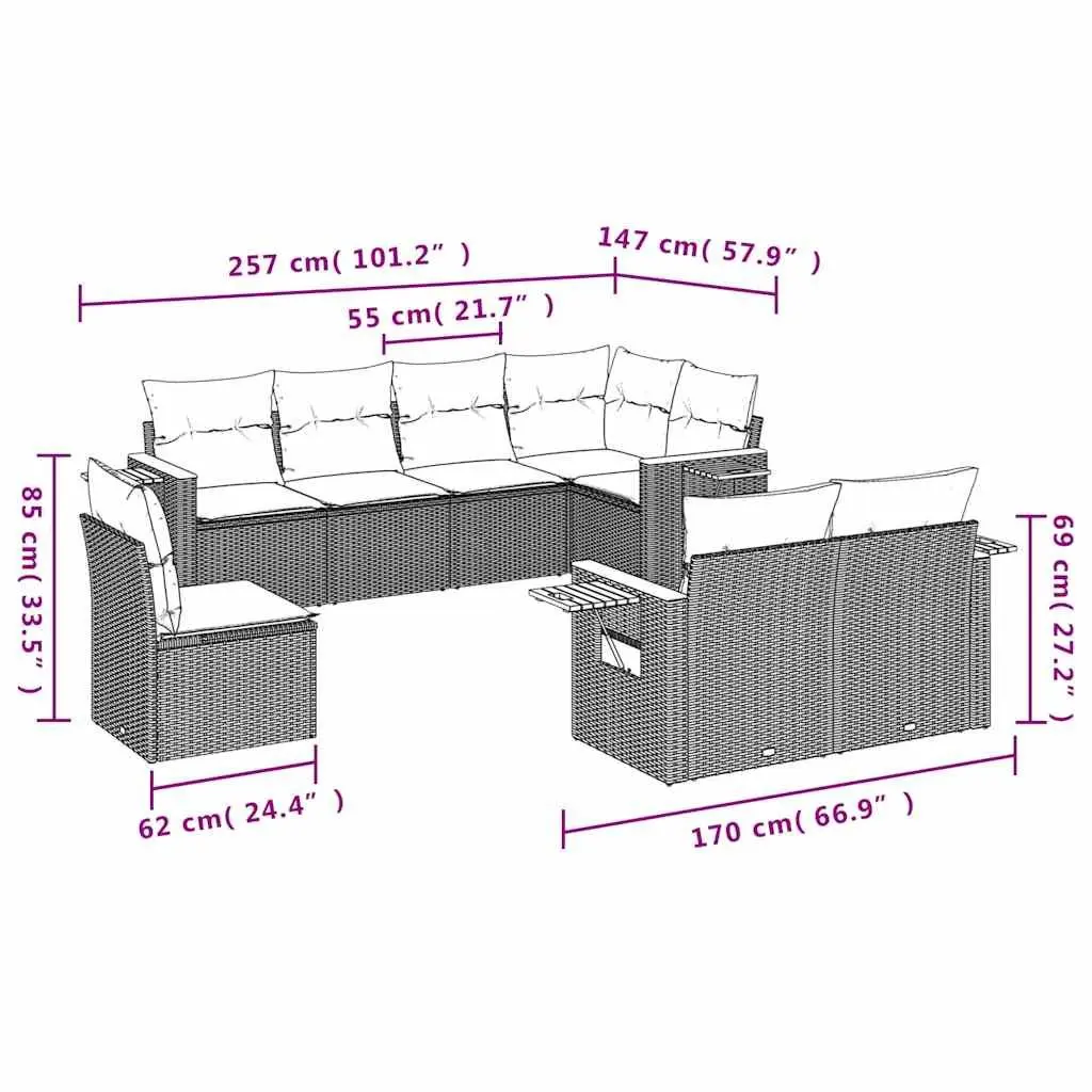Garden Sofa Set 8 Piece Outdoor Furniture Patio Seating Black Poly Rattan