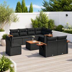Garden Sofa Set 9 Piece Outdoor Furniture Black Poly Rattan Patio Lounge with