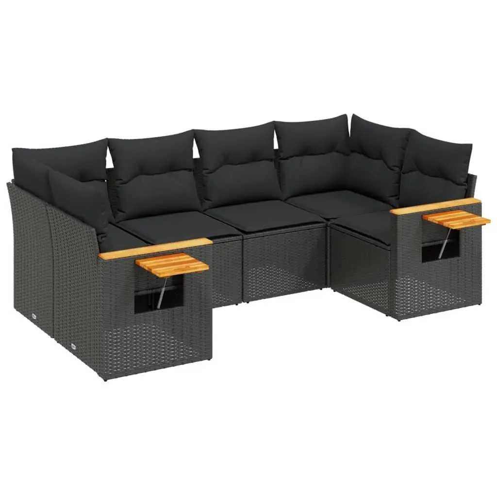 Garden Sofa Set 6 Piece Outdoor Furniture Black Poly Rattan Patio Lounge