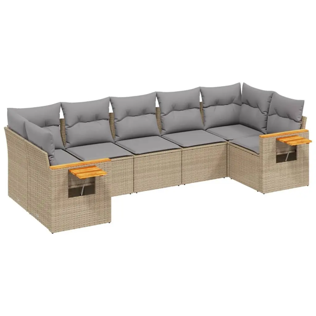 Outdoor Garden Sofa Set 7 Piece Beige Poly Rattan Furniture Patio Cushions