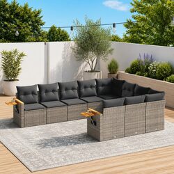 Garden Sofa Set 10 Piece Outdoor Furniture Grey Poly Rattan Patio Lounge