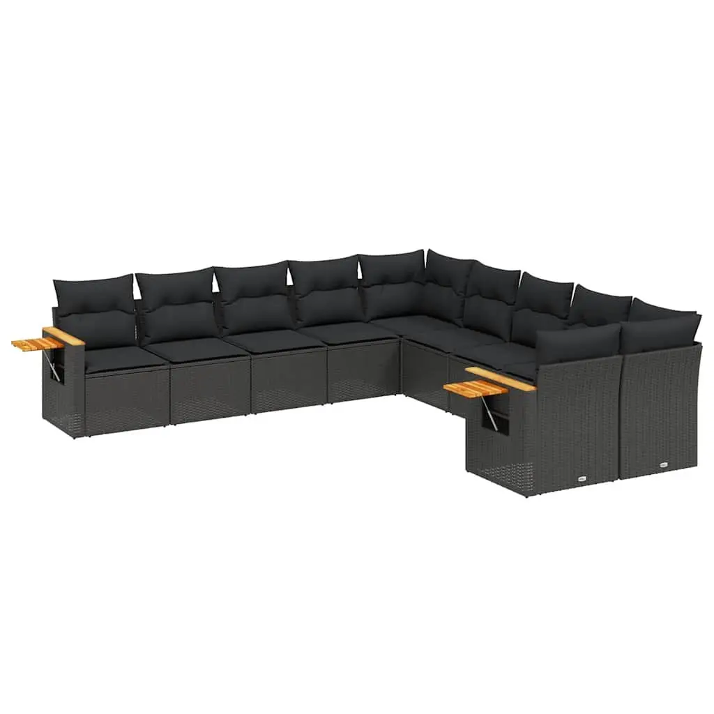Garden Sofa Set 10 Piece Outdoor Furniture Patio Rattan Black Modular Cushions