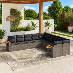 10 Piece Garden Sofa Set Outdoor Patio Furniture with Cushions Grey Poly Rattan