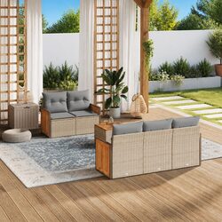 Outdoor Patio Furniture Set 6 Piece Sofa Beige Modular Garden Sectional