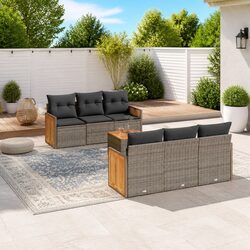 Garden Sofa Set 7 Piece Outdoor Patio Furniture Grey Poly Rattan with Cushions