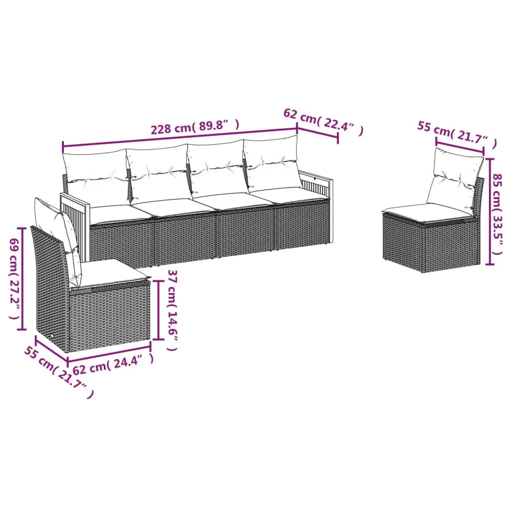 Outdoor Garden Sofa Set 6 Piece Modular Patio Furniture with Cushions Beige