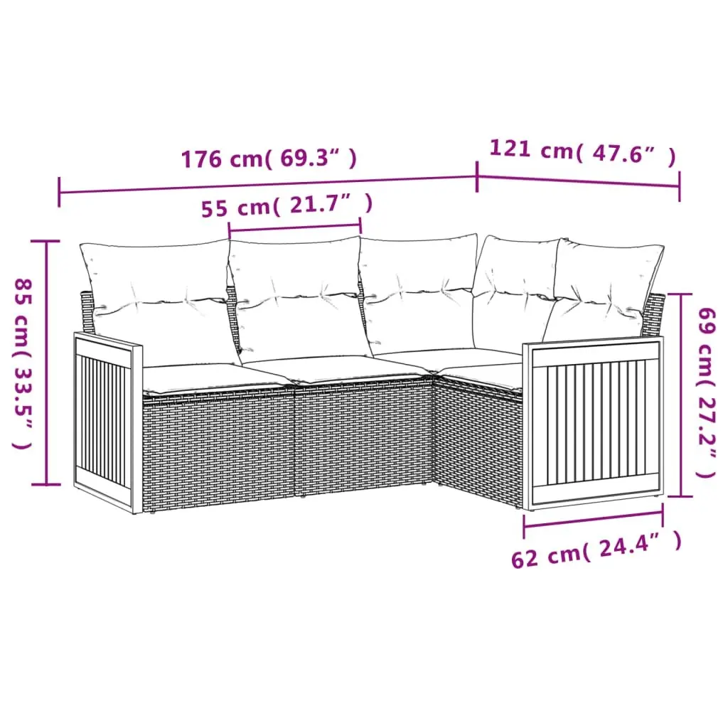 4 Piece Garden Sofa Set with Cushions Black Outdoor Patio Furniture Rattan