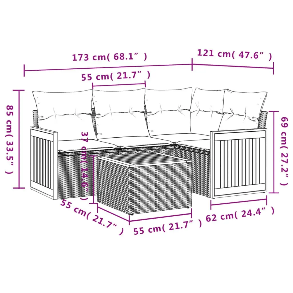 Outdoor Garden Sofa Set 5 Piece Patio Furniture with Cushions Beige Rattan