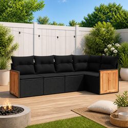 Garden Sofa Set 5 Piece Outdoor Furniture Patio Lounge Black Cushioned Seating
