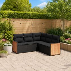 Garden Sofa Set 5 Piece Outdoor Furniture Patio Sectional with Cushions Black