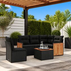 Black 6-Piece Patio Sofa Set with Cushions for Outdoor Comfort