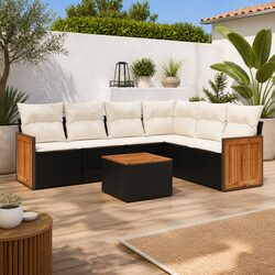 Outdoor Patio Sofa Set: 7 Piece Modular Black Ensemble