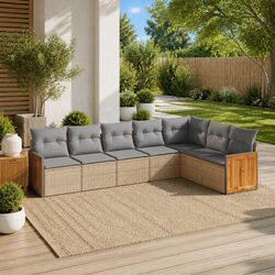 Outdoor Garden Sofa Set 7 Piece Patio Furniture Beige Poly Rattan with Cushions