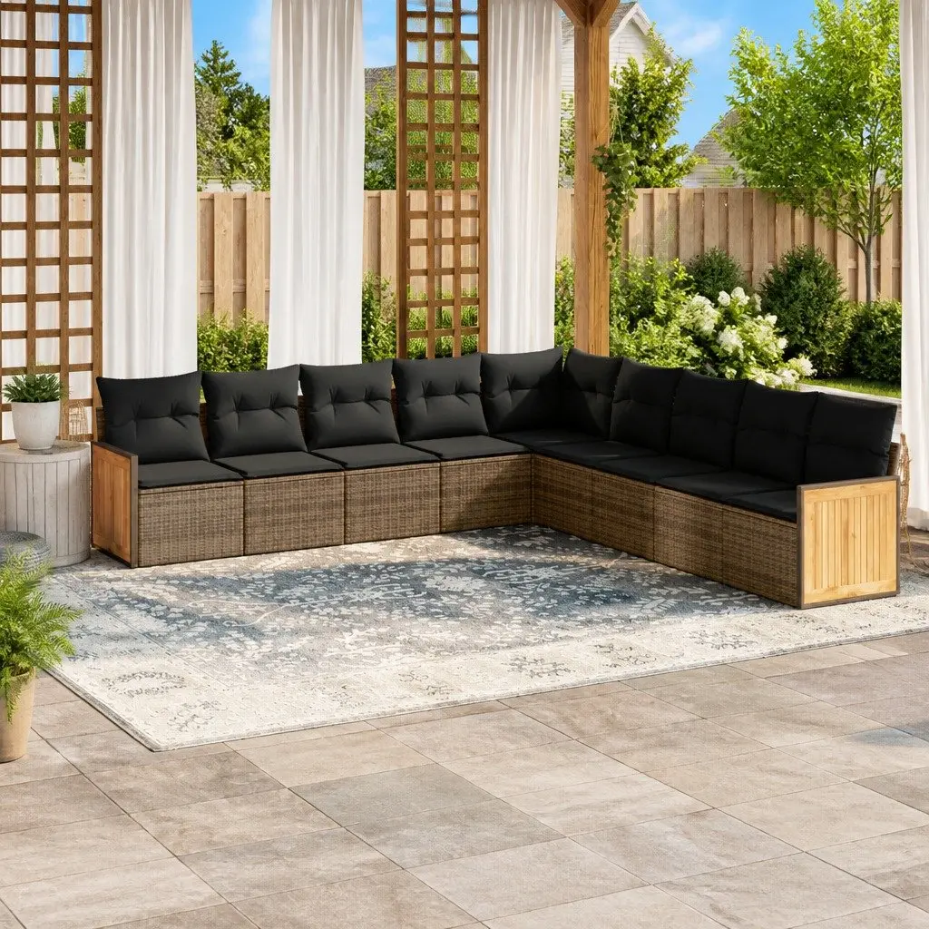 Garden Sofa Set 9 Piece Grey Poly Rattan Modular Patio Seating with Cushions