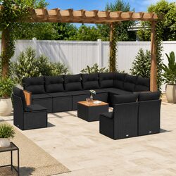 Garden Sofa Set 11 Piece Outdoor Furniture with Cushions Black Rattan Patio