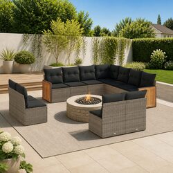 11-Piece Outdoor Grey Rattan Sofa Set for Relaxation