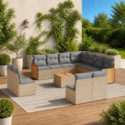 Outdoor 12-Piece Beige Rattan Sofa Set for Relaxation