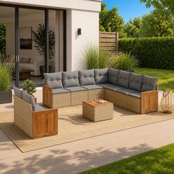 Beige Garden Sofa Set 10 Piece for Outdoor Enjoyment