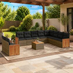 Garden Sofa Set 11 Piece Outdoor Furniture Grey Poly Rattan Patio Lounge