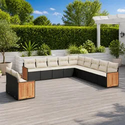 Garden Sofa Set 11 Piece Outdoor Furniture Patio Sectional Black Cushioned