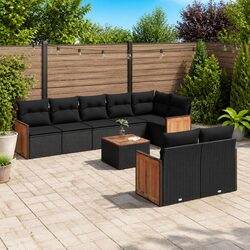 9 Piece Outdoor Garden Sofa Set Black Patio Furniture with Cushions Modular