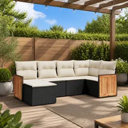 Garden Sofa Set 6 Piece Outdoor Furniture Patio Black Poly Rattan Modular Lounge