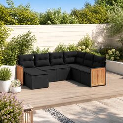 7 Piece Modular Outdoor Sofa Set in Black Rattan