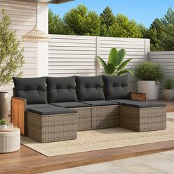 Garden Sofa Set 6 Piece Grey Outdoor Furniture Patio Lounge with Cushions