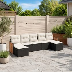 Stylish 7 Piece Black Garden Sofa Set with Cushions