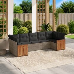 7 Piece Outdoor Garden Sofa Set with Cushions Grey Poly Rattan Patio Furniture