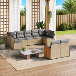 Garden Sofa Set 9 Piece Outdoor Patio Furniture Beige Poly Rattan Modular