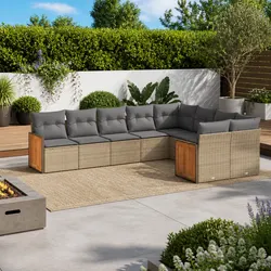 Outdoor Garden Sofa Set 9 Piece Modular Patio Furniture with Cushions Beige