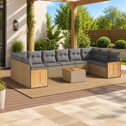 Beige Garden Sofa Set: 11 Pieces for Outdoor Relaxation